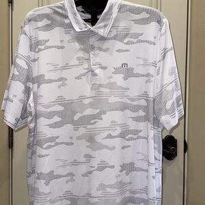 Travis Mathew White and Gray Polo Shirt with Camouflage Design
